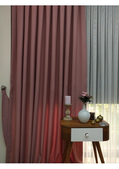 Evdepo Home Keten Pembe Fon Perde Tek Kanat Pembe