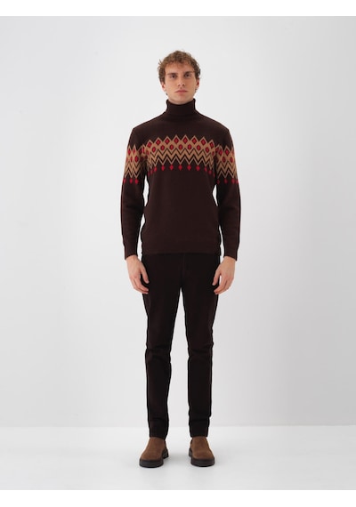 Xint Kahverengi Doğal Yün Dokulu Regular Fit Kazak 801827 Kahve