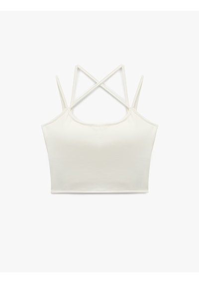 Koton Sırt Detaylı Slim Fit İp Askılı Kolsuz Crop Spor Atlet Ekru 6sak30252nk