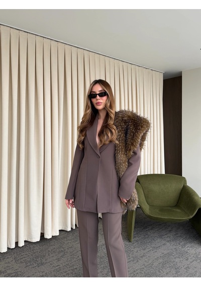Laluvia Kahverengi Belden Oturtma Blazer Ceket - 9684 Kahverengi