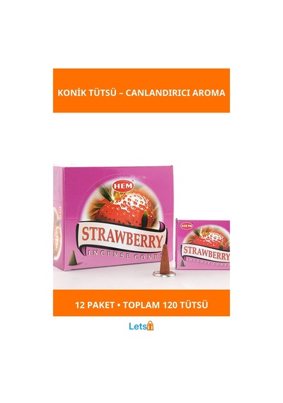 Çilek Aromalı Konik Tütsü 1 Kutuda 12 Paket 120 Adet