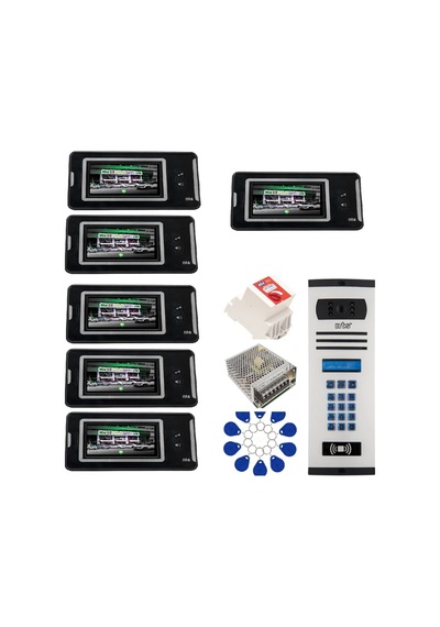 8 Daire Nts 2001-s 4,3'' Görüntülü Diafon Siyah-8004 Tuş Takımlı Şifreli+geçişli Zil Panelli Set