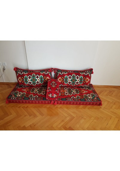 Coton Şark Köşesi Otantik Desenli Minder Takımı Kırmızı
