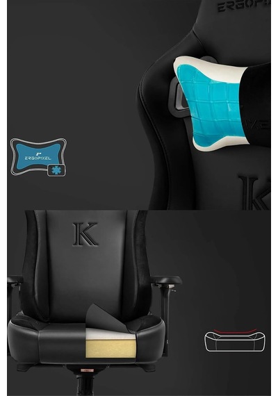 Knight Series Premium Siyah Oyuncu Koltuğu, Geriye Yatılabilir, Ayarlanabilir Kolçak Çok Renkli