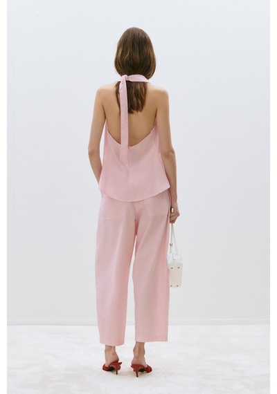 Suud Collection Pembe Marty Halter Yaka Poplin Bluz
