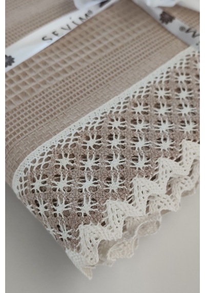 Tek Kişilik İki Renkli Kopanaki Dantelli Petek Pike - Waffle Dokuma -160x230 Cm-kapuçino Cappuccıno Cappuccino