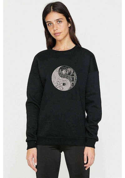 Stranger Things Ying Yang Upside Baskılı Siyah Kadın Sweashirt