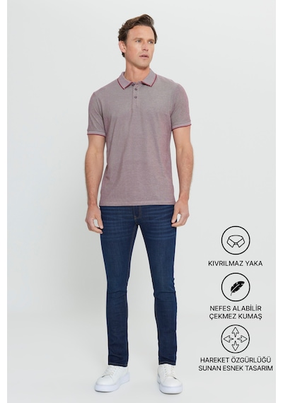 AC&Co / Altınyıldız Classics 4A4820200047BRDM Düğmeli Polo Yaka Cepsiz Slim Fit Erkek Tişört Bordo