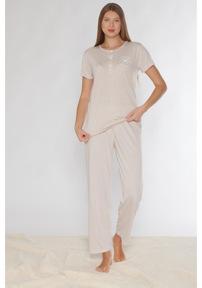 Alperi Kısa Kol Pijama Takımı Viskon 780-54 Taş