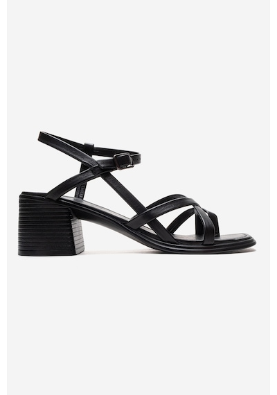 Luvishoes Lavısh Siyah Hakiki Deri Kadın Kalın Topuklu Sandalet Siyah
