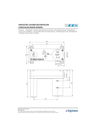 Eca Tiera Ankastre Lavabo Bataryası Sıva Altı- Mat Siyah 102166601C1