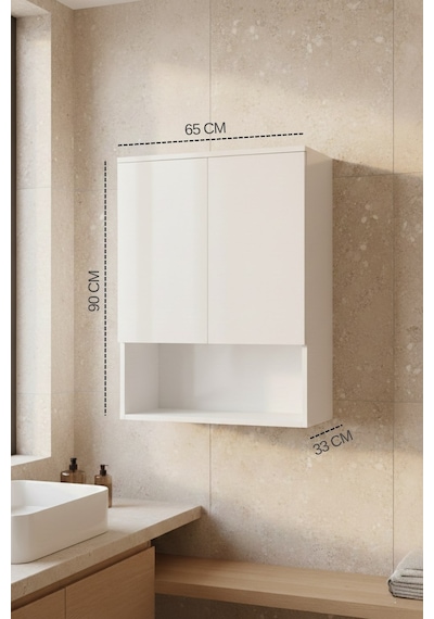 Tuna Çamaşır Makinesi Üst Dolabı, Çok Amaçlı Dolap, Kapaklı Banyo Dolabı Beyaz Beyaz