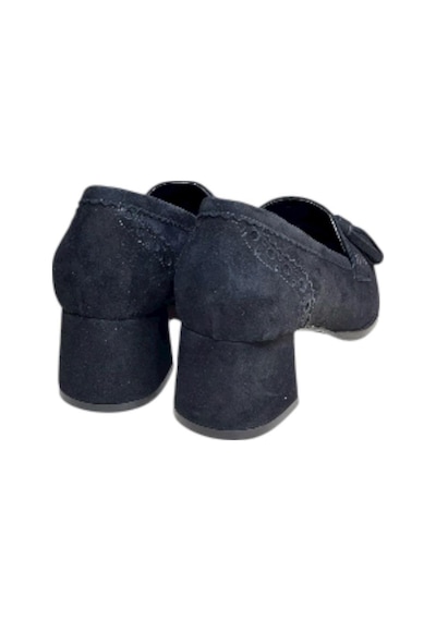 Tufan Shoes Siyah Hakiki Deri Süet Püskül Detay Topuklu Ayakkabı Siyah