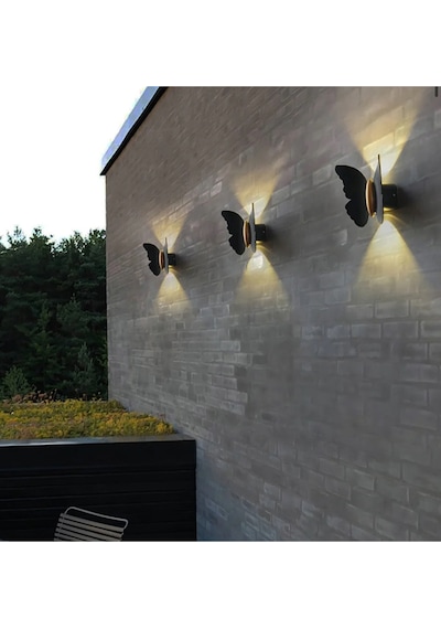 Modern Duvar Power Iç Ve Dış Mekan Aplik Butterfly Led Aplik Siyah Gövde Gün Işığı Kelebek Aplik Siyah