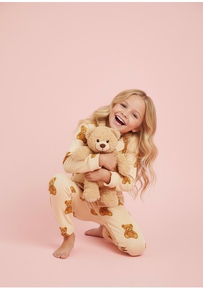 Beka Kids Ayıcık Desenli Uzun Kollu Önden Düğmeli Gömlek Yaka Kız Çocuk Pijama Takımı %100 Pamuklu Bej Beka Kids Ayıcık Desenli Uzun Kollu Önden Düğmeli Gömlek Yaka Kız Çocuk Pijama Takımı %100 Pamuklu Bej