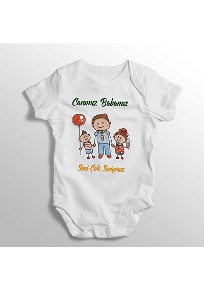 İmaj Tuğbababy Canımız Babamız Seni Çok Seviyorum Yazılı Baskılı Bebek Zıbını Beyaz