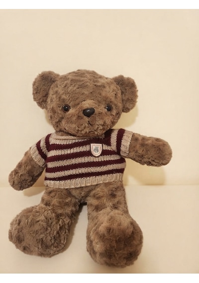 Peluş Tedi Bordo Çizgili Kazaklı Ayıcık 50 Cm Kahverengi-bordo