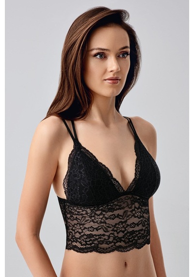 New Bra Kadın Dantel Gövdeli Sırt İp Detay Bralet Siyah 8327