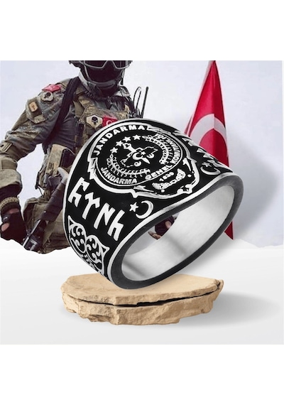 925 Ayar Gümüş Jandarma Logolu Askeri Erkek Yüzük Gümüş