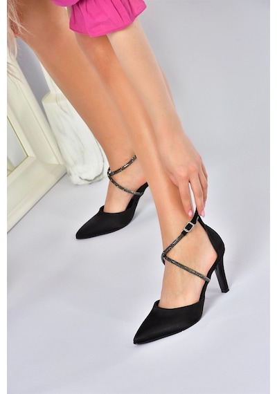 Fox Shoes Siyah Saten Kumaş Sivri Burun Kadın Topuklu Ayakkabı M246066704 Siyah
