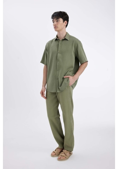 Defacto Bol Rahat Kesim Wide Leg Yazlık Keten Pantolon C2727AX25SP Haki