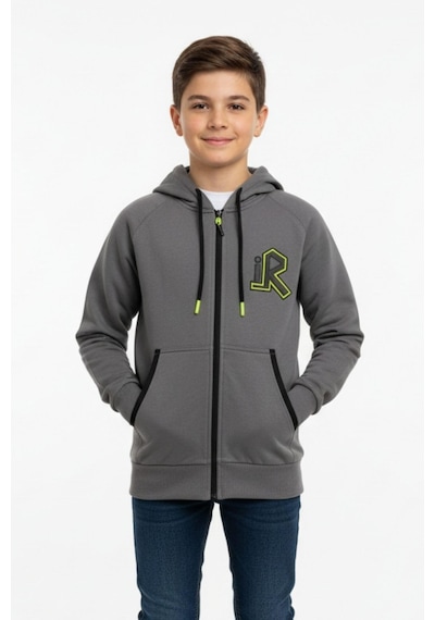 Kapüşonlu Fermuarlı Yandan Cepli Baskılı %100 Pamuk 2 İplik Mevsimlik Erkek Çocuk Sweatshirt-90936 Füme Kapüşonlu Fermuarlı Yandan Cepli Baskılı %100 Pamuk 2 İplik Mevsimlik Erkek Çocuk Sweatshirt-90936 Füme