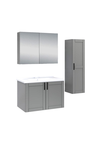 %100 Mdf 80 Cm Riva Banyo Dolabı + 30 Cm Riva Boy Dolabı Beyaz