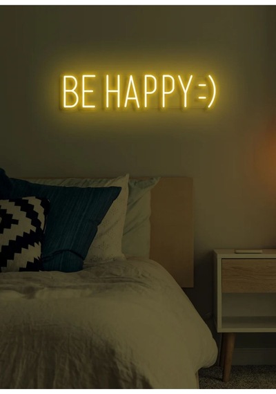 Be Happy : Yazılı Neon Tabela Sarı