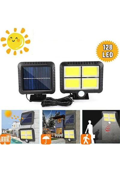 Solar Bahçe Aydınlatma 128 Ledli Fotoselli Güneş Enerjili Lamba