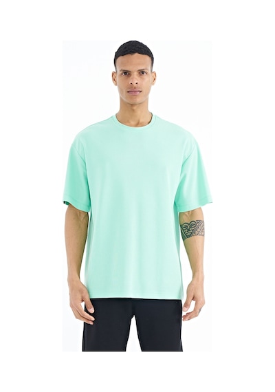 Tommylife Tommy Life Su Yeşili Kol Arma Detaylı Basic Oversize Erkek T-shirt - 88193 SU YEŞİLİ