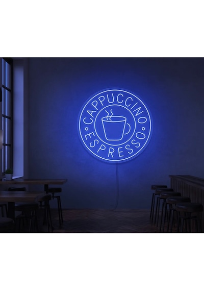 Cappuccıno Espresso Yazılı Ve Şekilli Neon Tabela Mavi