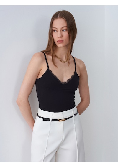 Dilvin 21191 Dantelli Top-siyah