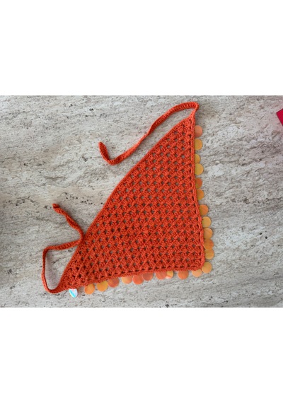 Kadın El Örgüsü Üçgen Bandana Saç Aksesuarı Turuncu