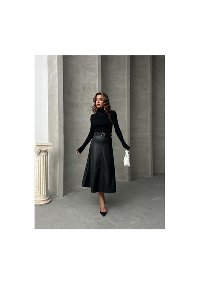 Verymoda Deri Kemerli Etek F1810 Siyah