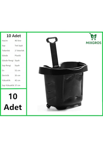Tekerlekli Plastik Market Alışveriş El Sepeti 40 Litre Siyah 10 Adet