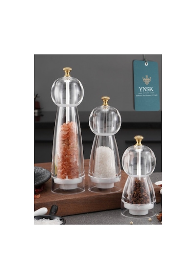Chacha Home Luxury Purex Akrilik Tuz Ve Karabiber Değirmeni Baharat Öğütücü Şeffaf Lüx Gold Detaylı Küçük Boy