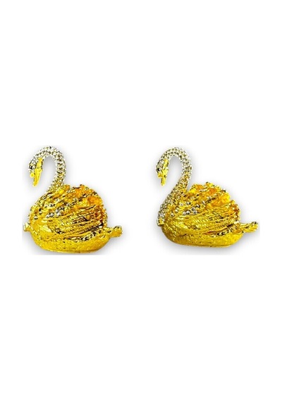 Zarif Taşlı 2'li Kuğu Figürü Dekoratif Hediyelik Biblo 9x5 CM Gold