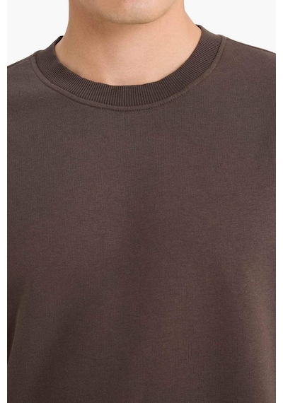 Defacto Relax Fit Bisiklet Yaka Kalın İçi Yumuşak Tüylü Basic Düz Sweatshirt T5139az25aubn581 Kahve