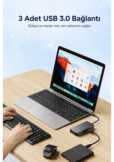 Justlink 9 Port Usb-c Hub Type-c Çoklayıcı Adaptör Çift Hdmı 4k 30hz Rj45 Gigabit Ethernet Pd 100w 3x Usb 3.0 Usb-c Veri 3.5mm Aux Alüminyum Gövde