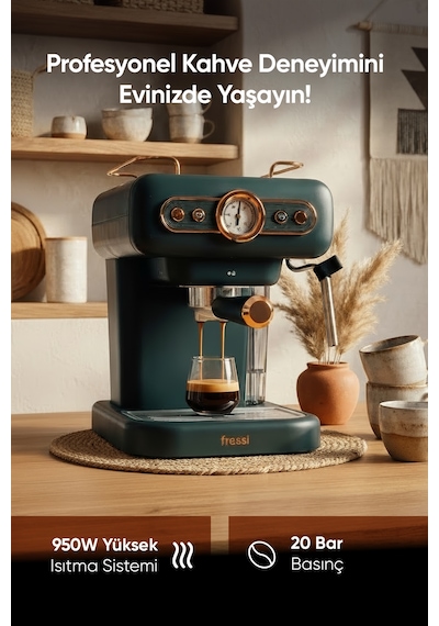 Fressi EM-01 Ristretto Süt Köpürtücülü 20 Bar Basınçlı Espresso Latte Cappuccino Americano Makinesi 1.2 L