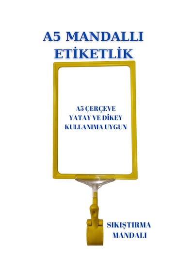 4adet Sarılacivert A5 Mandallı Sepet Etiketi Çerçeveli Etiketlik Sarı Lacivert