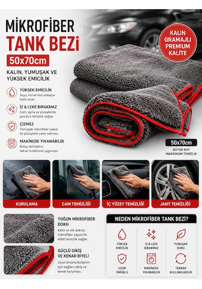 Misgibi Kalın Gramajlı Mikrofiber Tank Bezi Oto Kurulama Ve Parlatma Bezi 1 adet