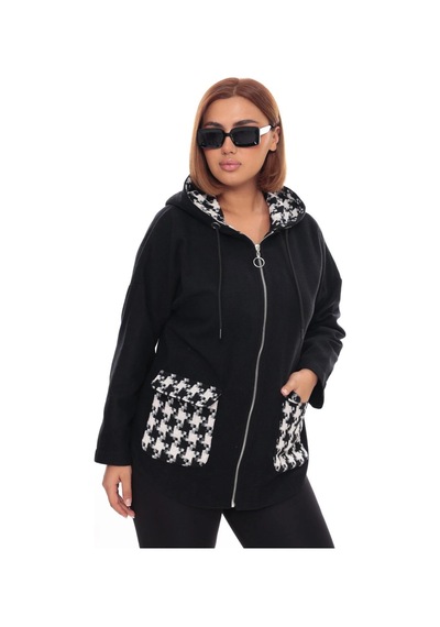 Lady Majestic Büyük Beden Kapüşonlu Fermuarlı Sweatshirt Hırka 44-58 Beden Siyah