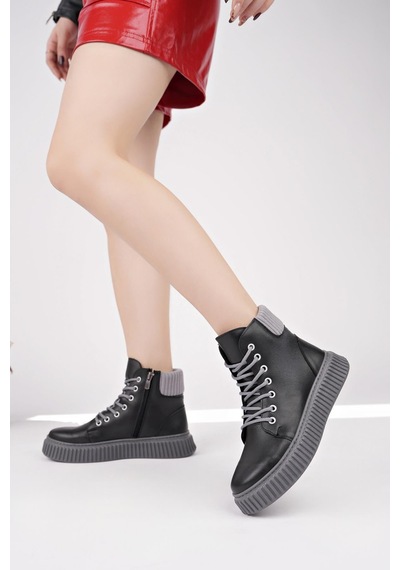 Nesilshoes Nesil Shoes Ermod 401 Siyah Gri Kadın Postal Bot