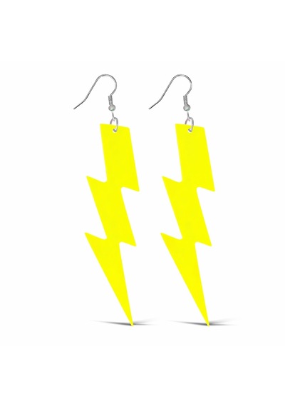 80 Ler 90&amp Apos Lar Retro Neon Sarı Şimşek Küpe 10 Cm 4801