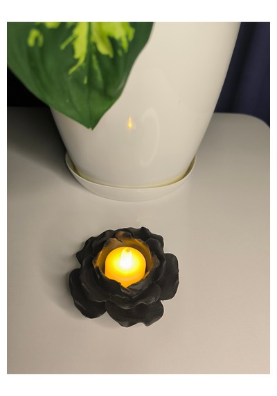 Mumluk - Gül Tealight Tutucu Siyah