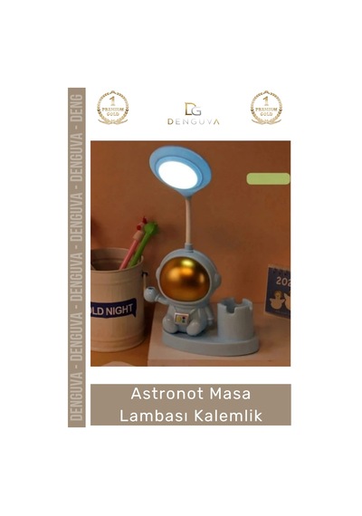 Kalemlik Dekoratif Çocuk Genç Odası Şık Fonksiyonel Modern Hediyelik Astronot Masa Lambası Kalemlik Çok Renkli