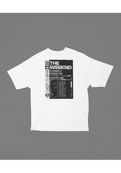 Starboy Dawn Fm The Weeknd Baskılı Unisex Oversize Rapper Tişört Beyaz