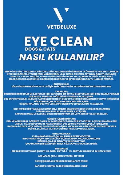 Vetdeluxe Eye Clean Losyon Kedi Köpek Gözyaşı Lekesi ve Çevresi Temizleme 50 ML