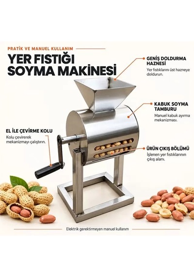 Sh Powermaster Pm-38902 Manuel Yer Fıstığı Soyma Makinesi Metal Profil Gövdeli Najmaddin